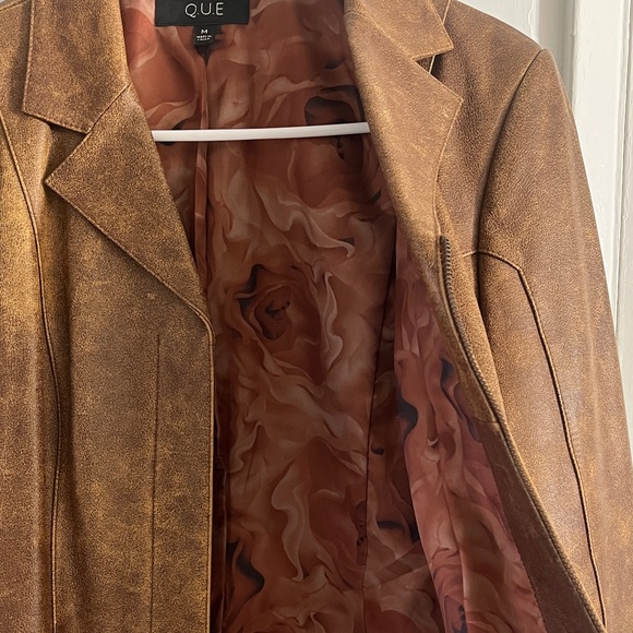Vintage Que Brown Leather Blazer Jacket Women's Medium 90s Aesthetic - Picture 4 of 7